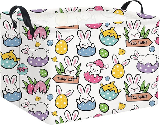 HIYAGON Rectangular Easter Gift Basket Kids Storage Organizer Bins Bedroom(Cartoon Easter Bunny)