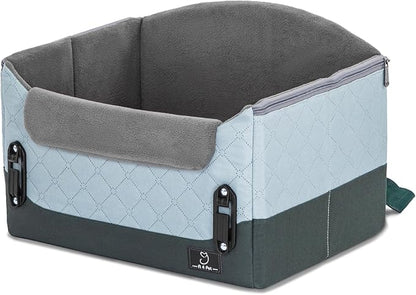A 4 Pet Dog Car Seats for Small Dogs Under 25lbs – Safety Travel Booster Seat with Patent Buckles, Adjustable Leash – Reduces Anxiety & Road Trips – Frame Support for Cars, SUV, Pickup