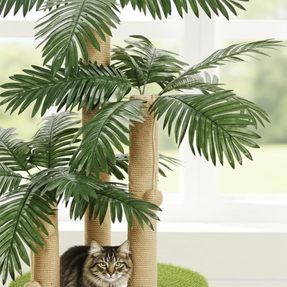 LEMONDA 31.5Inch Cat Scratching Post,Cat Scratcher Tree with 3 Scratching Poles & 2 Interactive Dangling Balls,Cats Scratching Posts for Indoor Kitten & Adult Cats