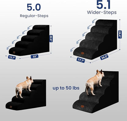 GoGoBunny Ramp Dog Stairs for High Beds 24.4" H, 5-Step Extra Wide Dog Slope Stairs with Durable Waterproof Fabric Cover, Pet Steps for Old Large Dogs Climbing, Non-Slip Sturdy Indoor Step, Black