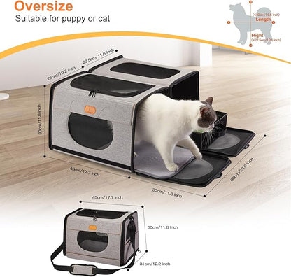 IC ICREATE.X Large Cat Carrier with Litter Box for Car Travel, Pet Carrier Bag 2-in-1，Double Cat Travel Transport Carrier for Long Distance, Collapsible Dog Crate, Cat Bag for Kitten 2 Cats