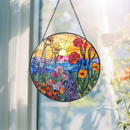 Wildflowers Stained Glass Suncatcher Hanging Window Decor, Colorful Sun Catcher for Indoor Window, Unique Gift for Women Mom Birthday Christmas Home Decoration, 7.87in