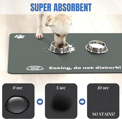 Extra Large Pet Food Mat, 36" x 24", Absorbent Dog Mat for Food and Water, Dog Feeding Mat to Protect Your Floors, Gray