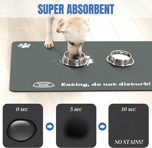 Extra Large Pet Food Mat, 36" x 24", Absorbent Dog Mat for Food and Water, Dog Feeding Mat to Protect Your Floors, Gray