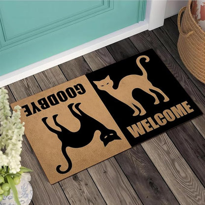 Funny Welcome Doormat (23.7 in X 15.6 in) Anti-Slip Rubber Back Entrance Way Indoor Front Porch Decor Rugs House Warming Gift (Welcome Goodbye Black Cat Dual-Sided Welcome Mat)