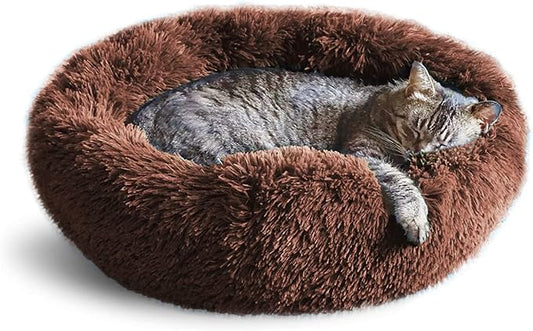 Whiskers & Friends Cat Bed, Cat Beds for Indoor Cats Washable, Orthopedic Soft Fluffy Round Calming Pet Bed for Small to Large Kitty Kittens & Dogs, Small Dog Beds & Furniture