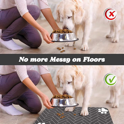 Dog Food Mats,Cat Absorbent Water Bowl Feeding Mats Pet Placemats for Food and Water Gray Wood 24 * 32 inch