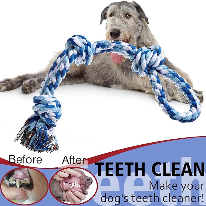 Dog Rope Toys Indestructible Dog Toys, Dog Chew Toys for Aggressive Chewers, Tough Puppy Teething Chew Toys for Boredom, Dental Cleaning Tug of War Dog Toy, Great for Small to Large Breed, Blue