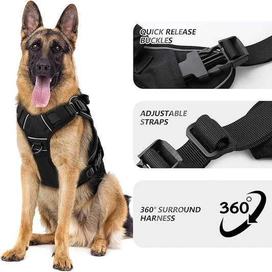 WINGOIN Black Tactical Dog Harness for Small Dogs, Heavy Duty No Pull Harness with Handle, Adjustable Reflective Military K9 Pet Vest for French Bulldog, Pug, Walking, Training, Hunting (S)