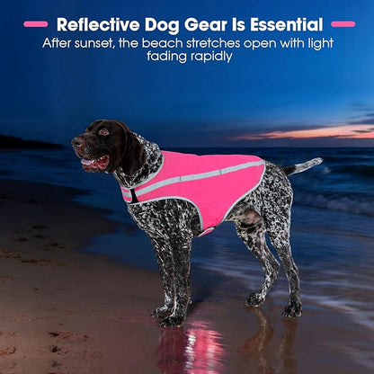 FUAMEY Dog Reflective Vest for Medium Dogs,Dog Hunting Vest High-Visibility Dogs Safety Vest for Night Walking Water-Resistant Service Pet Gear Adjustable Outdoor Activities Pink M