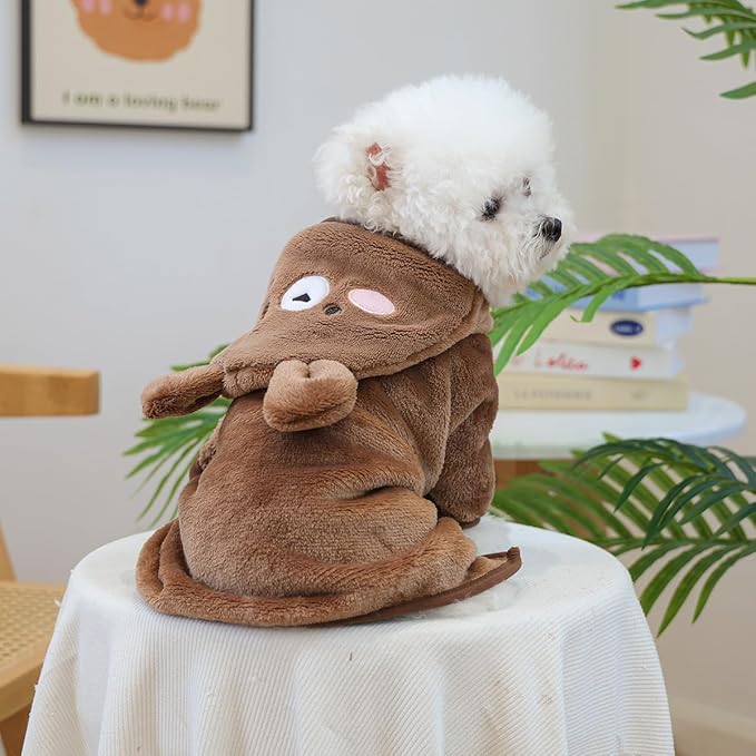 Dog Bathrobe with Hood Super Absorbent Soft Quick Drying Towel Wrap Adjustable Puppy Cat Bath Robe Towel for Cold Weather Beach Pool (Dark Brown Bear, Large)
