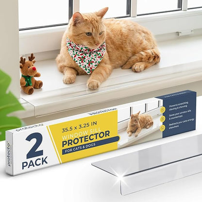 PROTECTO 2-Pack Window Sill Protector from Dogs 35.5 x 3.25 Clear Window Guards from Cats Scratching, Chewing & Clawing | Keep Your Sills Smooth & Paws Safe | Ultra Strong Window Sill Cover Protection