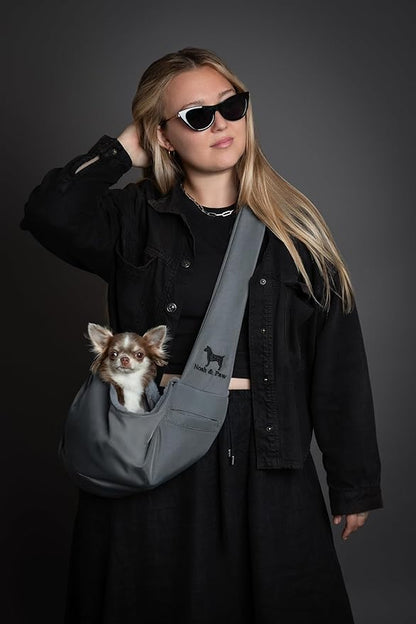 Noah & Paw Dog Sling Carrier for Small Dogs 3-10lb, Dog Sling for Small Dogs and Cats, Dog Carrier with Adjustable Padded Strap, Premium Twill, Lined with Fur, Double Safety Feature, Machine Washable
