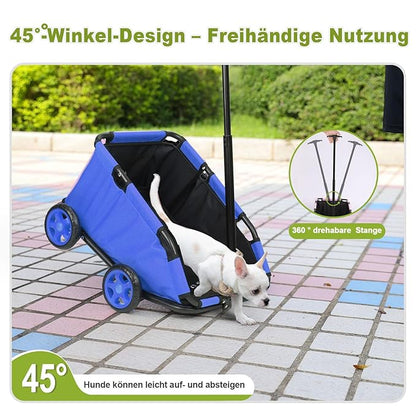 Mini Dog Strollers for Mini Pets, Foldable Multifunctional Shopping Carts with Extendable Pull Handle, Doggie Wagon Built-in Cushion and Safety Rope with Storage Bag (Blue)
