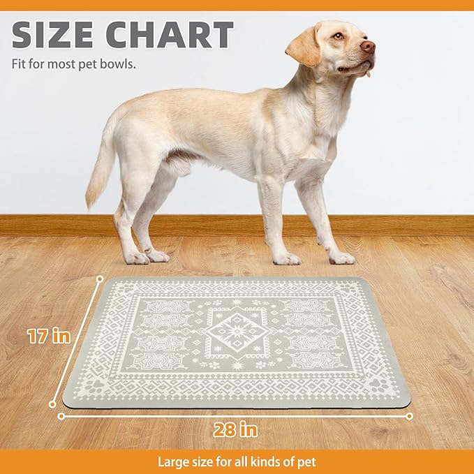 KOOLTAIL Dog Food Mat, Absorbent Pet Feeding Mat for Food and Water Bowls, Placement Pad for Floors with Waterproof Rubber Backing, Quick Dry Water Dispenser Mat for Dogs Puppy Cats, Large, 17"x28"