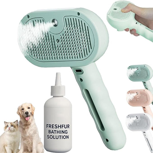 Shower Brush for Dogs, 3-in-1 Pet Grooming Brushes with Steam & Self-Cleaning Silicone Bristles