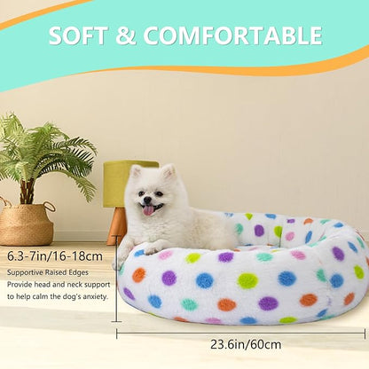 23 Inch Calming Dog Bed for Small Dogs Cats, Kitty Puppy Round Anti-Anxiety Warm Bed, Soft Cozy Anti-Slip Donut Washable Pet Bed, Fits up to 30 lbs Pets