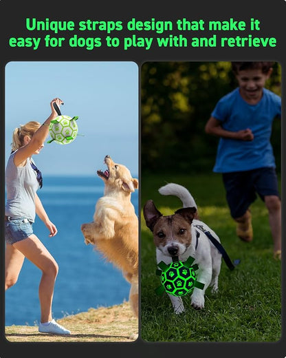 QDAN Premium Glow in The Dark Dog Toys, Dog Ball with Straps, Soccer Ball for Dogs, Outdoor Dog Toys, Pet Birthday Toys, Puppy Essentials for Small to Medium (6Inch)