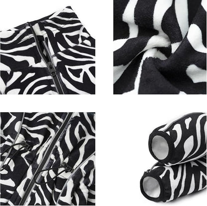 Fleece Dog Coat for Small Medium Dog,Pullover Pajamas Jumpsuit Bodysuit Puppy Coats with Legs, Pet Windproof Warm Cold Weather Jacket Full Body Vest Cozy Snowsuit Outfit Clothes (Zebra Striped, XXL)