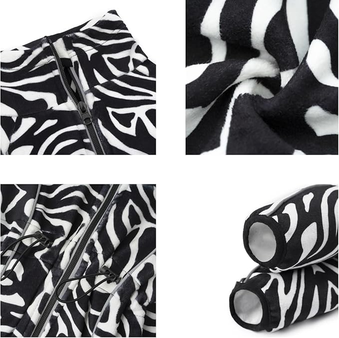 Fleece Dog Coat for Small Medium Dog,Pullover Pajamas Jumpsuit Bodysuit Puppy Coats with Legs, Pet Windproof Warm Cold Weather Jacket Full Body Vest Cozy Snowsuit Outfit Clothes (Zebra Striped, M)