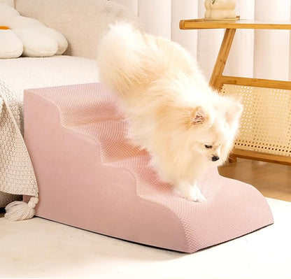 Dog Stairs for Small Dogs, High Density Foam Dog Steps, Extra Wide Non-Slip Pet Ramp for High Beds Or Couch, Soft Doggie Ladder for Dogs Injured, Older Pets, Small Cats, 4 Steps, Pink