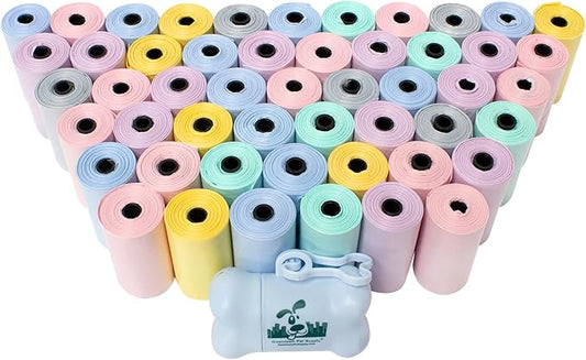 Downtown Pet Supply Unscented Poop Bags for Dogs with Dispenser, 1000 Count - Leak-Proof Dog Waste Bags and Bone-Shaped Dog Poop Bags Holder for Leash - Pastel Rainbow, 12.5" x 8.5"