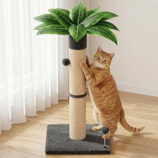 XiaZ Cat Scratching Post 34 Inches Tall, Cat Tower Scratcher Extra Wide 15.8" Stable Base with 2 Interactive Toy Balls, Premium Natural Sisal & Plush Fabric for Any Size Cats (Dark Gray, 4.5in)
