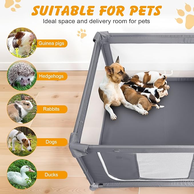 48x48x26 Inch Dog Playpen for Puppies and Small Dogs, Foldable Portable Indoor Pet Fence with Gate,Dog Play Enclosure