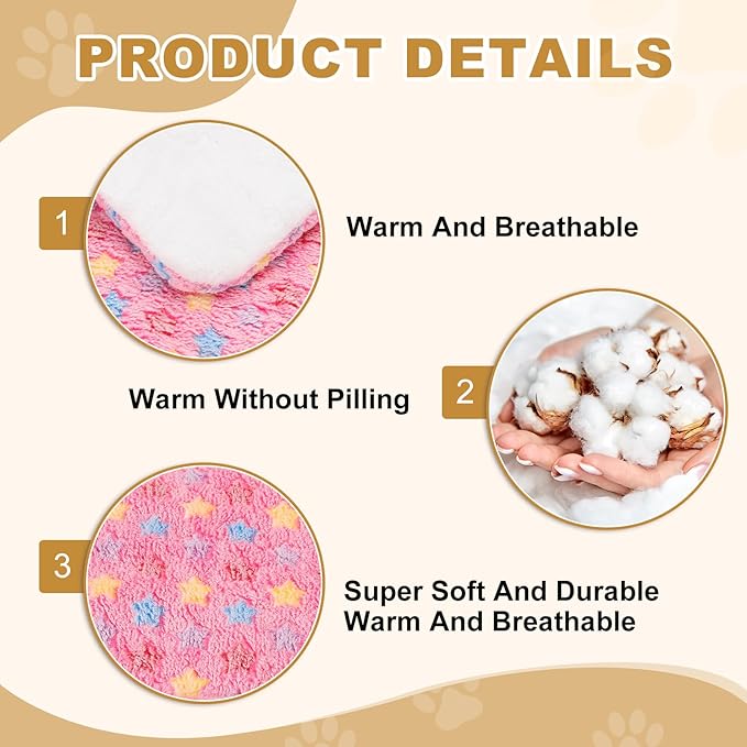 Dog Cat Bed Mat, Soft Coral Fleece Pet Cushion Pad with Cute Star Print, Warm Washable Pet Bed 13x10 Inches, (Pink), Intended for Medium Small Dog Cat