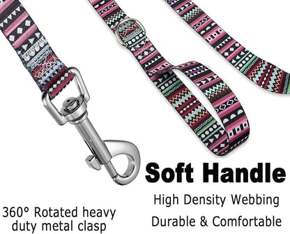 Dog Collar and Leash Set with Bohemia Floral Tribal Geometric Patterns - Soft Ethnic Style Collar Adjustable for Small Medium Large Dogs(Bohemian Purple Set,XS)