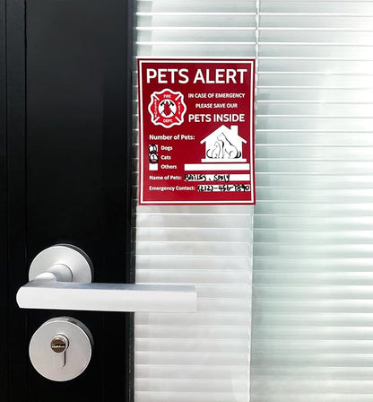 Pet Alert Sticker - Pet Inside Sticker,Safety Alert for Pets Inside,Save My pet in Case of Emergency,Rescue Pets Decal for House Window Door -4 Pack with Wallet Card & Key Tag