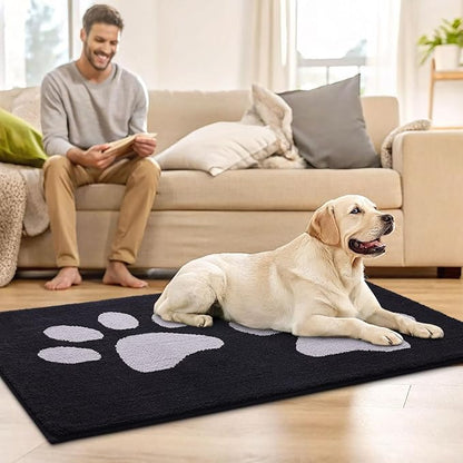Buganda Dog Door Mat for Muddy Paws, Absorbent Dirt Trapper Washable Indoor Doormats, Non Slip Low-Profile Mud Mat for Dogs, Front Entrance Doormat for Inside Floor (59x35 Inches, Black and Grey)