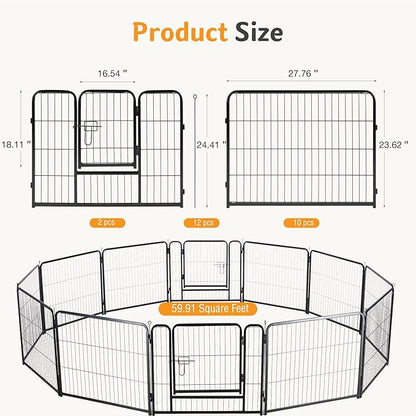 NEWBULIG Dog Playpen for Indoor 24 Inch 12 Panels - Portable Heavy Duty Metal Pet Exercise Pen with Door, Foldable Small Dog Puppy Playpen Fence for Outdoor RV, Camping, Yard, Garden