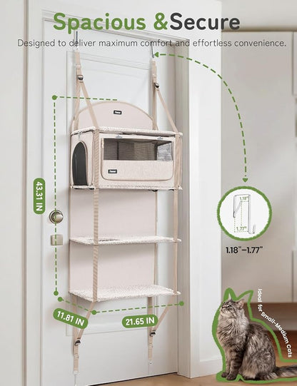 Pet Carrier for Small/Medium Cats Up to 22lbs, 4 in 1 Multi-Level Door Hanging Cat Tree Tower Condo for Indoor Cats, Collapsible and Tool-Free Assembly, Fits Doors <86in H