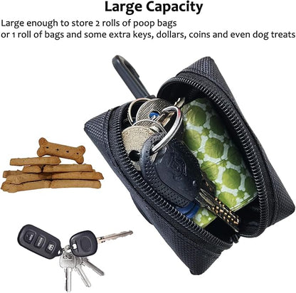 (2 Pack) Dog Poop Bag Holder, Poop Bag Holders for Leashes, CAKOVANO Doggie Waste Bag Dispenser Small Doggy Poop Bag Zipper Pouch with Carabiner Clip with 80 Pet Trash Bags, Black