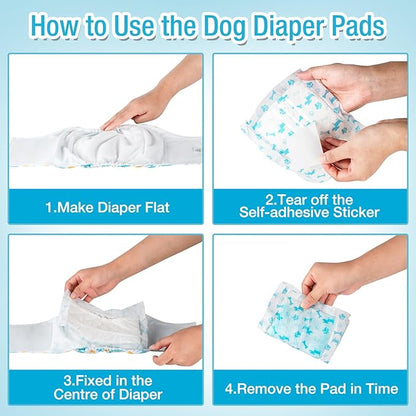 Pet Soft Dog Diaper Liners - Disposable Dog Diaper Booster Pads for Male & Female Dogs fit Most Dog Wraps and Belly Bands Up-Graded (Blue, M-100ct)