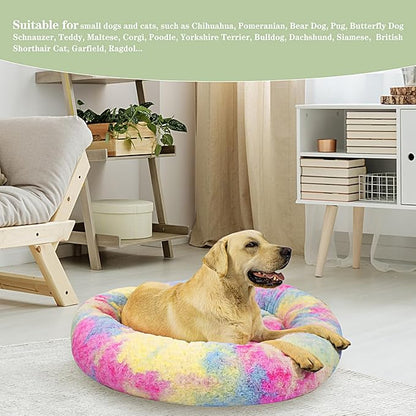 Calming Dog Bed for Big Dogs, 39'' Round Anti-Anxiety Warm Fluffy Plush Faux Fur Bed, Soft Anti-Slip Donut Washable Big Pet Bed, Cozy Big Dogs Bed, Fits up to 100 lbs Pets