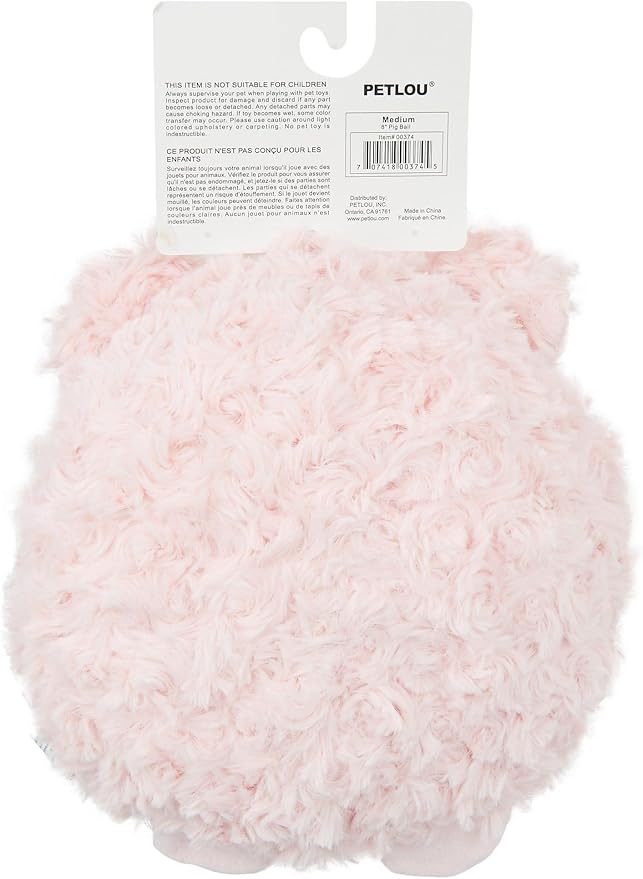 Pet Lou Pig Ball, Pink, 8-inches Height, Squeak Toy, Plush, Pet Toys and Supplies