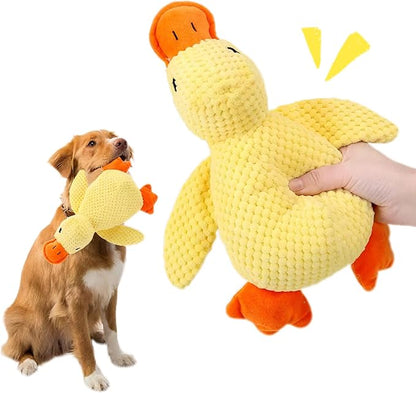 TRAVEYO Squeaky Plush Duck Dog Toys, Yellow Large 17.7-inch Chewable Stuffed Animal with Sound, Interactive Pet Toys（L）