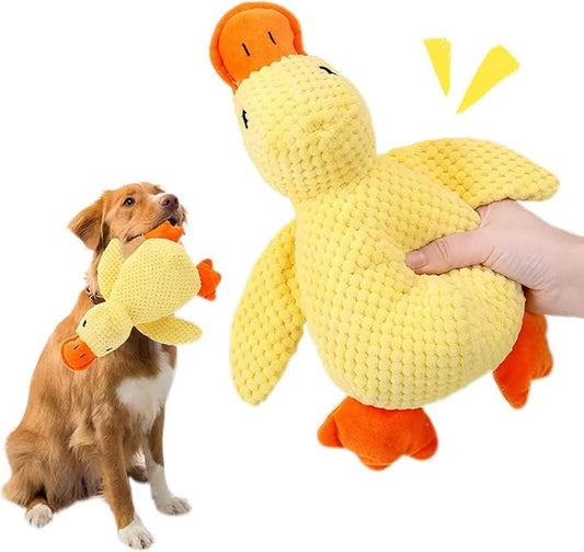 TRAVEYO Squeaky Plush Duck Dog Toys, Yellow Large 17.7-inch Chewable Stuffed Animal with Sound, Interactive Pet Toys（L）