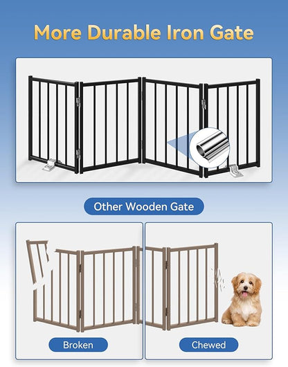 BFNN Free Standing Dog Gate, 16.5" Short Pet Gate for Stairs and Doorways, Up to 48" Wide Foldable Puppy Fence, Indoor & Outdoor Use, No Drilling and No Assembly, for Small & Toy Dogs, Black