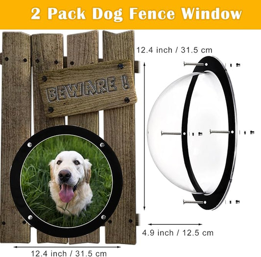 2 Pack Dog Fence Window, Plastic Pet Dome Clear View Pet Peek Window for Dog, Cat, Horse, Pet Supply, 12.4 x 4.9 Inch