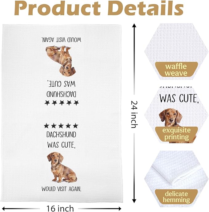 Dachshund Gifts Kitchen Towels - Funny Wiener Dog Decorative Waffle Dish Towels, Funny Dachshund Hand Towel for Kitchen Decor, Wiener Dog Lovers Tea Towel, 16x24 Inch Set of 2