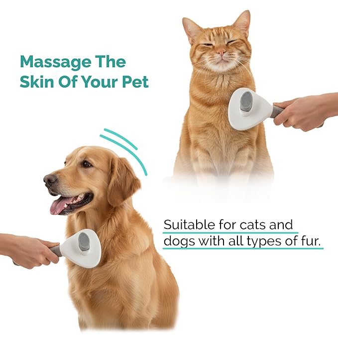 PETS-LAMB Self-Cleaning Dog and Cat Grooming Brush, Suitable for Long or Short Hair, Loose Hair Removal Brush, Easy to Remove, Pet Massage Tool. (GREY)