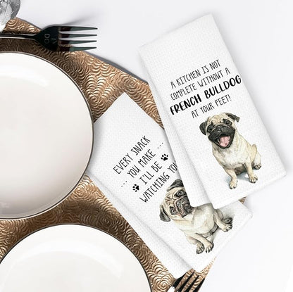 Funny Pug Kitchen Bathroom Towels, Gifts for Pug Lovers Women Dish Tea Towels, Dog Mom Dad Lovers Owner Gifts for Women Men Decorative Hand Towels for Kitchen Decor, 16x24 Inch Set of 2