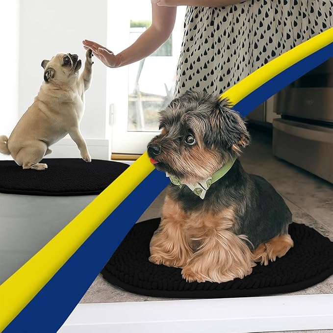Muddy Mat® Shown on TV – Super Absorbent Microfiber Dog Door Mat for Muddy Paws, Non-Slip Washable Pet Rug, Quick Dry Chenille Entryway Carpet,Machine Washable Indoor Outdoor Mat, Black Oval 6ft x 9ft