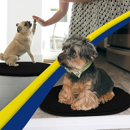 Muddy Mat® Shown on TV – Super Absorbent Microfiber Dog Door Mat for Muddy Paws, Non-Slip Washable Pet Rug, Quick Dry Chenille Entryway Carpet,Machine Washable Indoor Outdoor Mat, Black Oval 6ft x 9ft