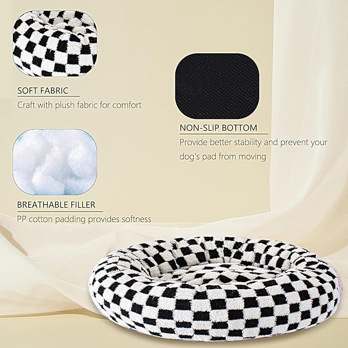 39 Inch Calming Dog Bed for Large Dogs, Round Anti-Anxiety Warm Bed, Soft Cozy Anti-Slip Donut Washable Pet Bed, Fits up to 100 lbs Pets