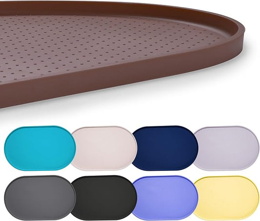 Hubulk 100% Waterproof Silicone Pet Feeding Mat with Raised Edge for Food and Water, Dog Bowl Mats, Cat Bowls Placemat with High Lip Protects Floor for Cats and Dogs (Brown, 16" L x 10" W)