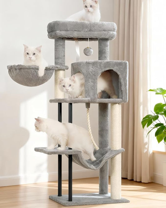 Gitelsnour Cat Tree, Cat Tower for Indoor Cats, 43.3 inch Cat Tree Tower with Sturdy Steel Tube, Cat Hammock, Cat Condo for Small Cats and Kittens, Cat Scratching Post, Light Gray GCT004SW